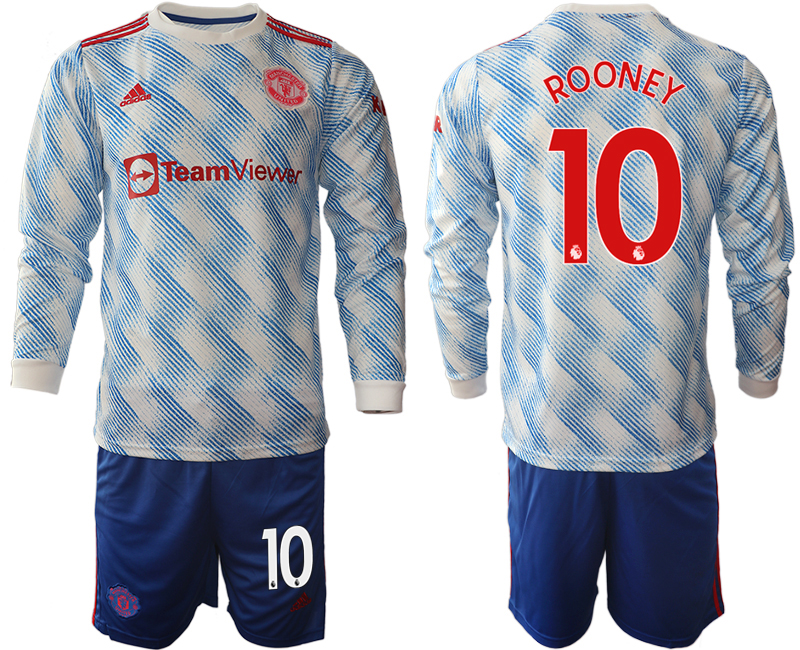 Men 2021-2022 Club Manchester united away blue Long Sleeve #10 Soccer Jerseys->manchester united jersey->Soccer Club Jersey